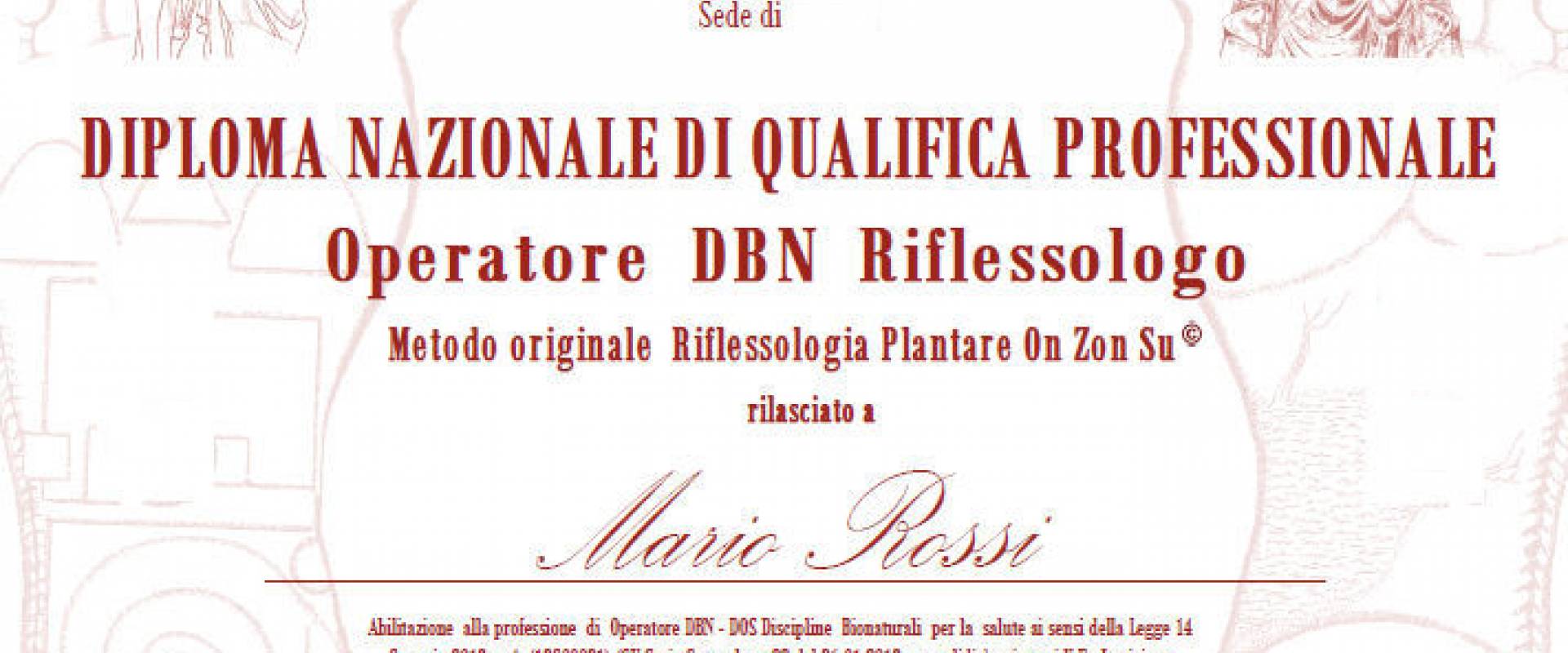 Diploma da riflessologo On Zon Su